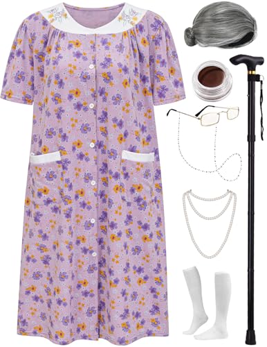Z-Shop Old Lady Costume for Women 100 Days of School Halloween 100th Day Dress up
