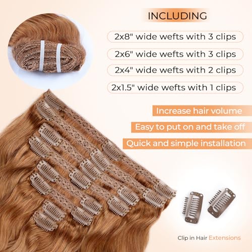 Clip in Hair Extensions Real Human Hair 120 Gram Body Wave Brown Clip in 100% Brazilian Remy Human Hair Extensions 8 Pcs Per Set With 18 Clips 24 Inch