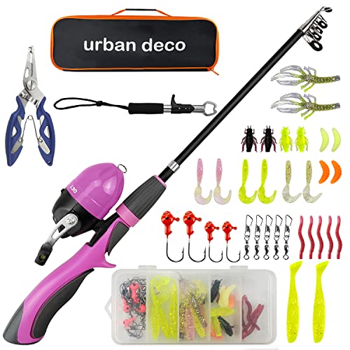 Urban Deco Kids Fishing Pole Set Portable Telescopic Kids Fishing Rod and Reel Combo Kit with Tackle Box for Beginners, Bo...
