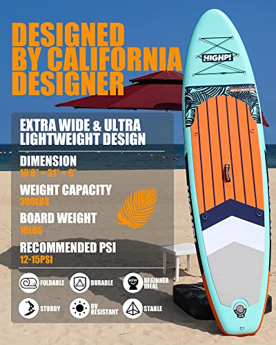 Highpi Inflatable Stand Up Paddle Boards, Ultra-Light SUP for All Skill Levels, w/Accessories Backpack, Anti-Slip Deck, Le...