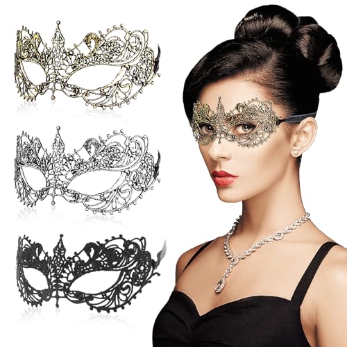 WY LIGHTING LEVEL 3 Pieces Masquerade Mask for Women, Fancy Dress Masks Lace Face Mask