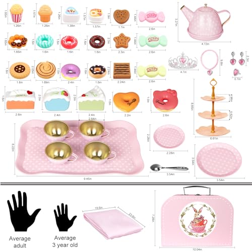 iAOVUEBY Tea Party Set for Little Girls, 49PCS Princess Tea Time Toys Including Tea Set Dessert Carrying Case, Kids Kitche...