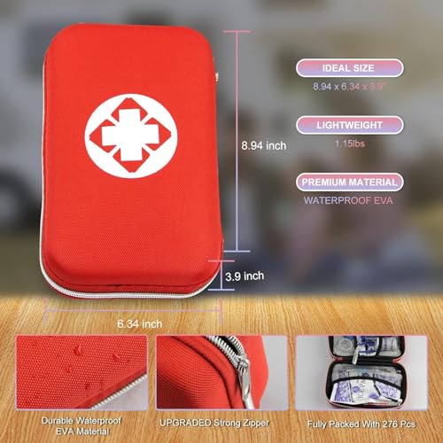 276PCS First Aid Kit Home Car Camping Hiking Emergency Supplies Small Compact Lovely Bag for School Outdoor, Basic Outdoor...