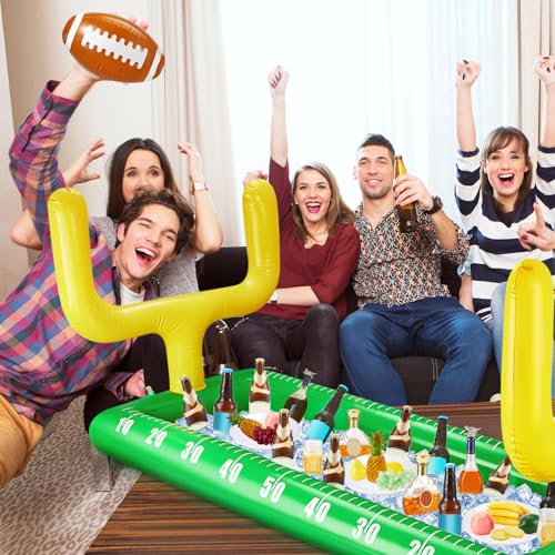 Inflatable Football Field Cooler Football Party Drink Cooler and 2 Pcs Inflatable Beach Balls Buffet for Party Favors for ...