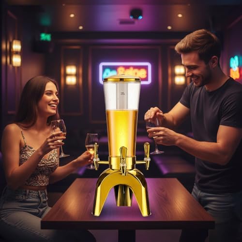 GRIPITHPY 100oz/3L Beer Dispenser, LED Light-Up Drink Tower with 3 Taps, Detachable Party Beverage Dispenser for Beer Soda...