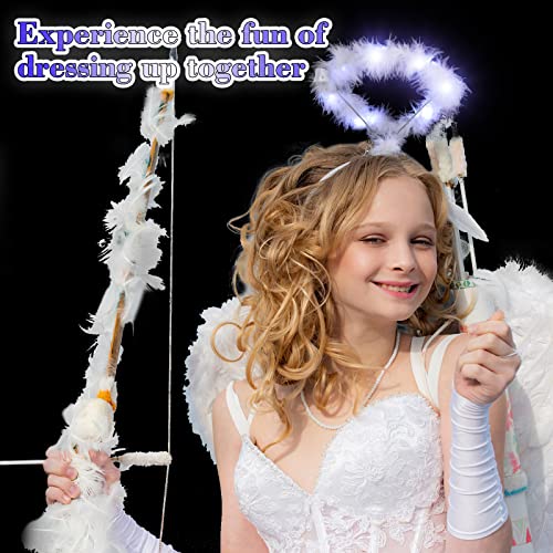Seematn 12 Pcs Christmas Light up Headband Angel Headband Feather Angel Headpiece Angel Costume Accessories with 9 LED Lig...