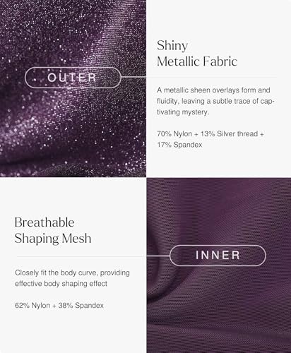 Popilush Shapewear Midi Dress Women's Sparkly Formal Wedding Guest Cocktail Dresses Fall Square Neck Ruched Dress Side Slit