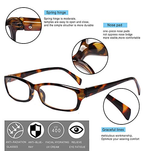 Henotin 5-Pack Reading Glasses Blue Light Blocking Anti Eyestrain Computer Reading Glasses for Women and Men Readers (5 Pa...