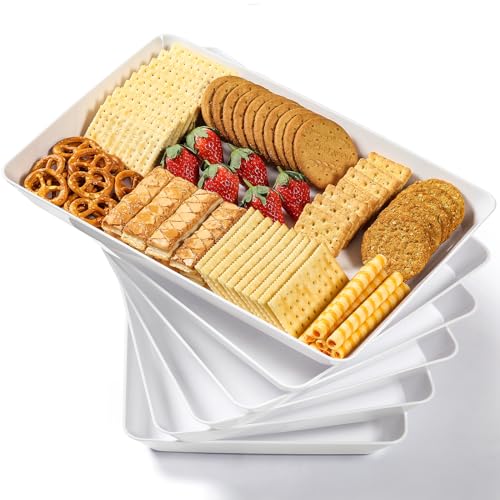 6 Pack, 16" x 11" Large White Serving Trays Set - Reusable Plastic Serving Platters for Cookie, Appetizer, Charcuterie, Sn...