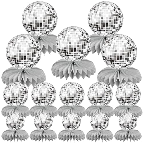 15 PCS Silver Disco Theme Honeycomb Centerpieces Disco Ball Party Decorations 70s Disco Party Table Centerpieces for Back ...