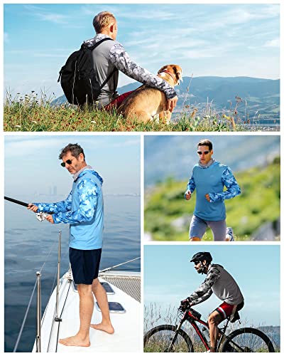 Men's Performance Fishing Hoodie Shirt with Thumbholes - UPF 50 Sun Protection Camo Long Sleeve Shirts Quick-Dry