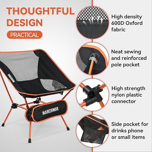 MARCHWAY Ultralight Folding Camping Chair, Heavy Duty Portable Compact for Outdoor Camp, Travel, Beach, Picnic, Festival, ...