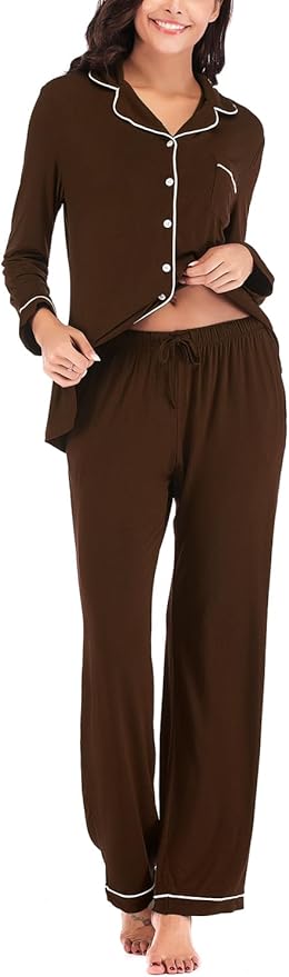 Aamikast Women's Pajama Sets Long Sleeve Button Down Sleepwear Nightwear Soft Pjs Lounge Sets