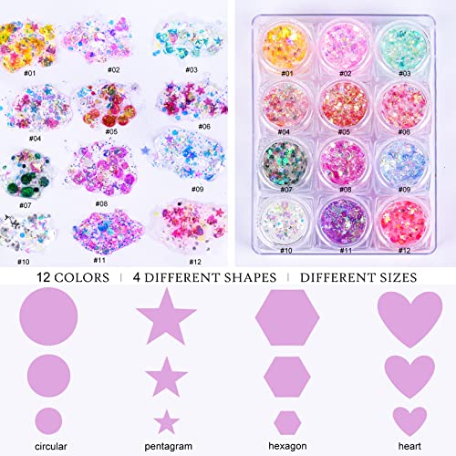 Ownest 12 Colors Holographic Chunky Glitter Gel Set, Christmas Party Makeup Face Body Eye Lips Hair Nail Cosmetic Festival...
