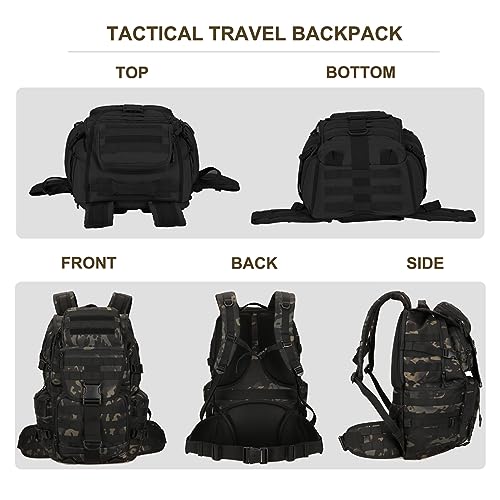 HRTACPAG 50L Military Tactical Backpack Molle Rucksack Large Army 3 Day Assault Pack Heavy Duty Backpack for Men (Black Camo)