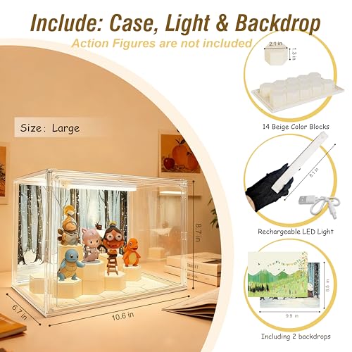 Clear Acrylic Display Cases for Collectibles with LED Light,DIY Scene, with Backdrop, No Dust , No Moisture, for Figures C...