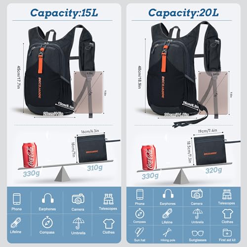 BECOJADDE 15L Small Hiking Backpack for Men Women Foldable Packable Back Pack Ultralight Hiking Daypack for Travel Camping...