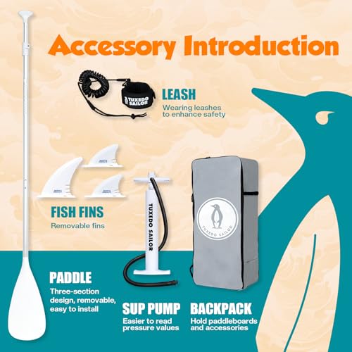 Tuxedo Sailor 10'6"×33"×6" Inflatable Stand Up Paddle Board with Premium SUP Accessories,Paddle Boards for Adults & Youth ...