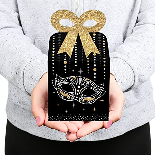 Big Dot of Happiness Masquerade - Square Favor Gift Boxes - Venetian Mask Party Bow Boxes - Set of 12