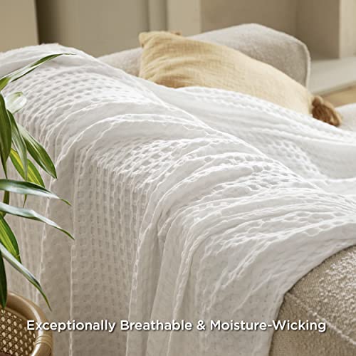 Bedsure Cooling Cotton Waffle King Size Blanket - Lightweight Breathable Blanket of Rayon Derived from Bamboo for Hot Slee...