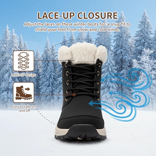 KVOW Women's Waterproof Insulated Winter Hiking Boots,Cute Snow Boots for Women Warm Comfortable Anti-Slip Ankle Boots for...