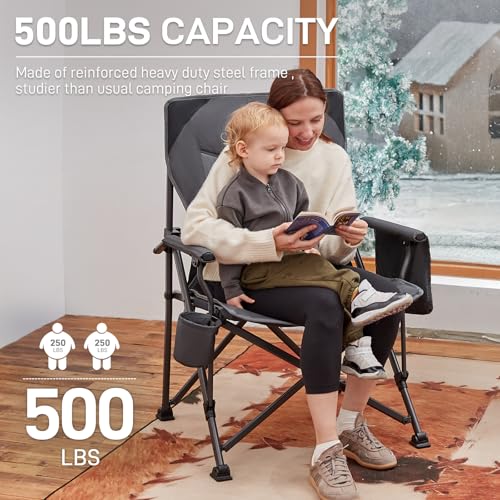 EVER ADVANCED Oversized Folding Camping Chair, for Adults Heavy Duty Lawn Chair with Side Pockets, Portable Collapsible Qu...