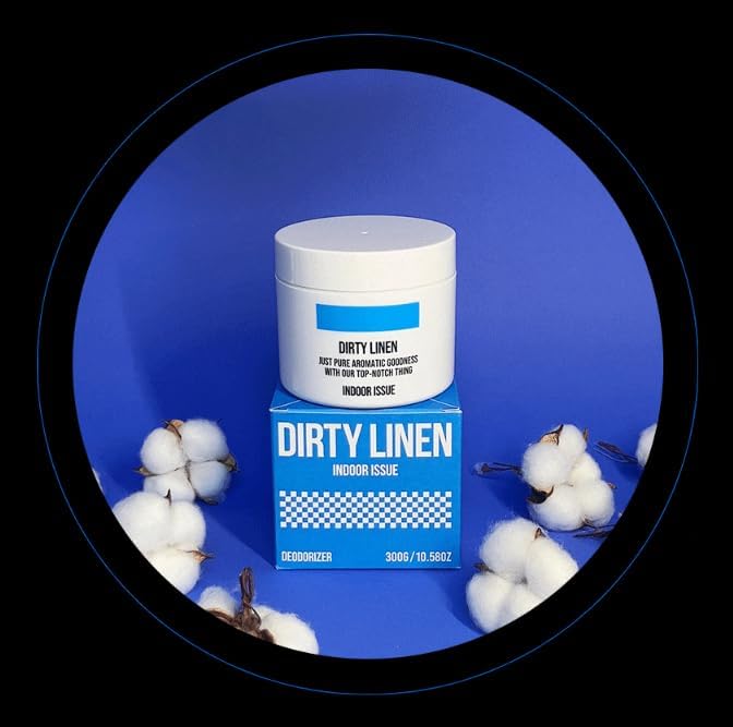 Dirty Linen, INDOOR ISSUE Deodorizer 1ea 10.58 oz, No-Plug & Battery-Free Air Freshener for Small Rooms, Blue Colored Solid Gel, Odor Eliminator