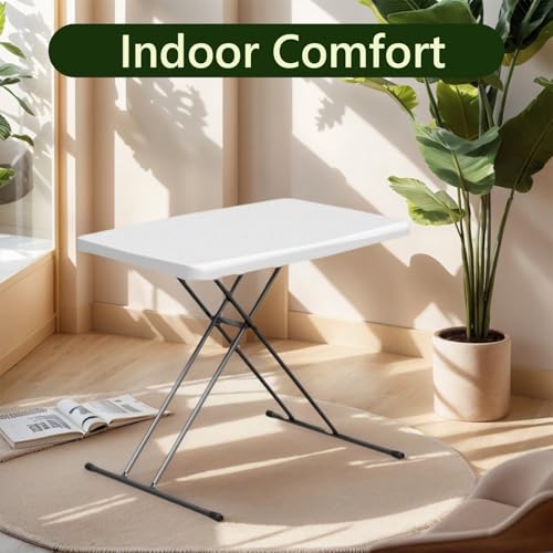 MAKE CHANGES Folding Table 30 Inch - Small Desk Adjustable Height TV Tray for Laptop, Couch, Camping - Heavy Duty Utility ...