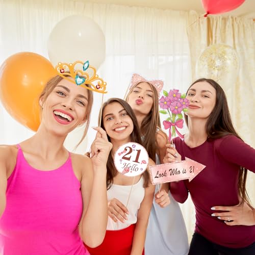 Birthday Decorations, Tumwisk 33PCS Birthday Photo Booth Props, Rose Gold Happy Party Decorations for Women, Glitter Selfi...