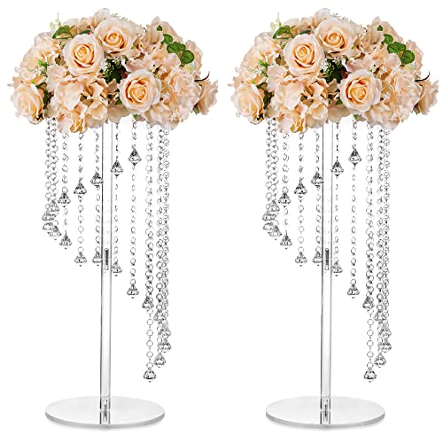 Nuptio Flower Vases Wedding Centerpieces - 2 Pcs 23.6 inches Tall Acrylic Vase Stands for Crystal Centerpiece Table Decora...