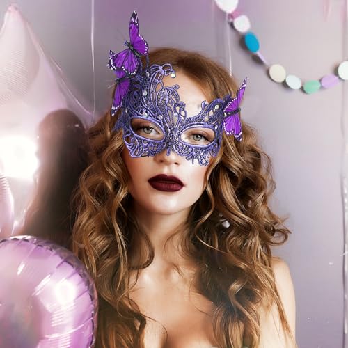 Zinniday Lace Masquerade Masks for Women - 2026 Halloween Venetian Butterfly Mask with Rhinestone