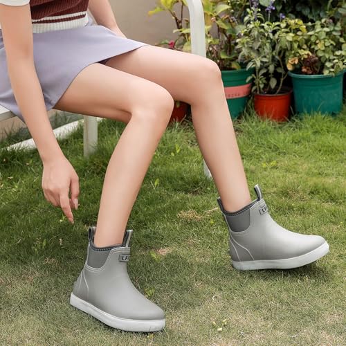 CKWLXQY Women's Deck Boots, Waterproof Ankle Rain Boots with Anti-Slip Traction, Rubber Garden & Fishing Boots for Boatin...
