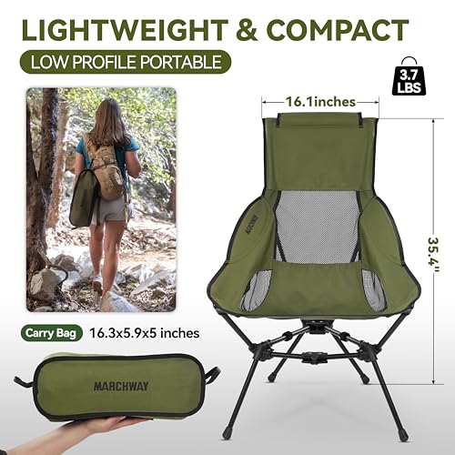 MARCHWAY Lightweight Folding High Back Camping Chair with Head Support, Stable Portable Compact for Outdoor Camp, Travel, ...
