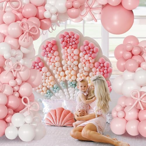 Coquette Birthday Decorations 145 Pcs Pink and White Balloon Garland Arch Kit Include Light Pink White Bow Balloons Differ...