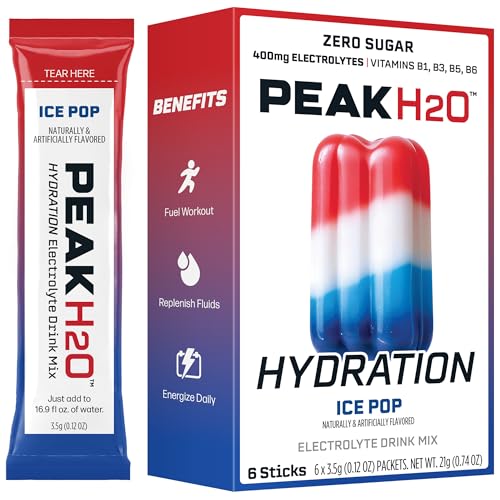 Juicy Mixes PeakH20 Electrolytes Powder Hydration Packets | Ice Pop | 72 Servings | Sugar Free Water Flavor Packets for Wo...