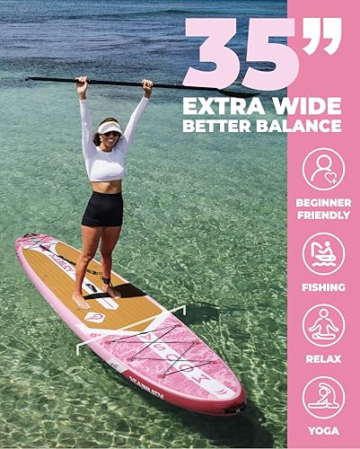 MOUSA 11'×35" Inflatable SUP Board Bundle – 2 Colors (Blue & Pink), Stable Paddleboard for 2 People, Full EVA Deck, 100L B...
