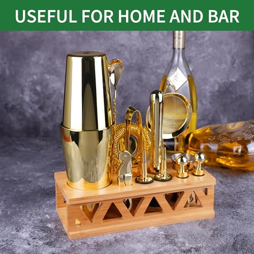 JWJIUEJIU Cocktail Shaker Set Bartender Kit with Bamboo Stand,13 Piece Bar Set Stainless Steel Bar Tools Set for Professio...