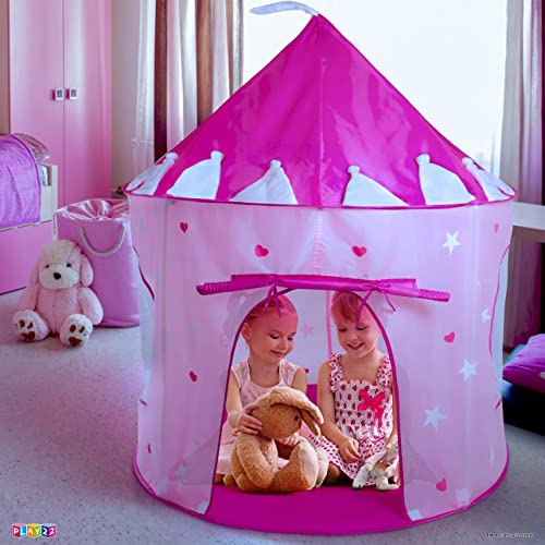 Play22 Play Tent Princess Castle Pink - Features Glow in The Dark Stars - Portable - Kids Pop Up Tent Foldable Into A Carr...