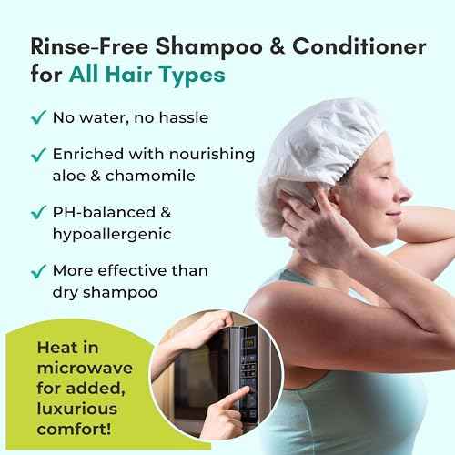 No Water Rinse Free Shampoo Cap by Nurture | Microwavable Hair Washing & Conditioning Shower Caps | Waterless Bathing | Disposable & Hypoallergenic for Adults, Bedridden & Elderly