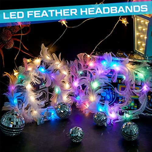 Taiyin 20 Pieces LED Feather Crown Headband Light up Angel Wreath Headband Flower Crowns for Women Wedding Halloween Birth...