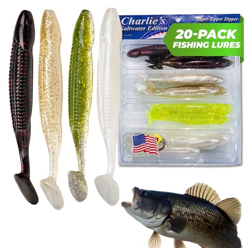 Charlie's Worms Bass Lures Freshwater Fishing Lure - Scented Artificial Softbait for Freshwater & Saltwater Bass Fishing, ...