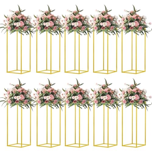MEISHAONV 23.6inch 10 pcs Column Vases Gold Centerpieces for Table Metal Flower Stand Gold Wedding Centerpieces for Tables...