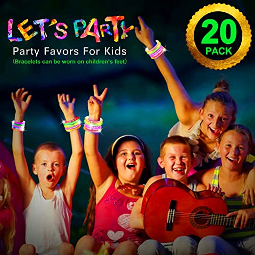 20 Pack LED Glow Bracelets Party Favors for Kids Glow in The Dark Party Supplies, LED Bracelet Light Up Toys Neon Valentin...