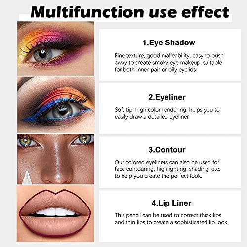 evpct 12Pcs Green Blue White Black Brown Purple Color Gel Glitter Eyeliner Pencils Set for Women Waterline Waterproof Smud...
