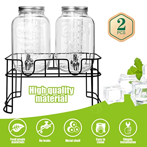 1 Gallon Glass Drink Dispensers For Parties 2PACK.Beverage Dispenser,Glass Drink Dispenser With Stand And Stainless Steel ...