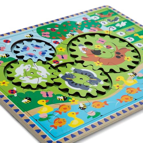 Melissa & Doug Wooden Animal Chase Jigsaw Spinning Gear Puzzle – 24 Pieces Wooden Puzzle for Toddlers and Preschoolers, fo...