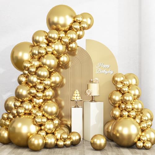 RUBFAC 135pcs Gold Balloons Different Sizes 18 12 10 5 Inch for Garland Arch, Latex Metallic Balloon for Birthday Graduati...