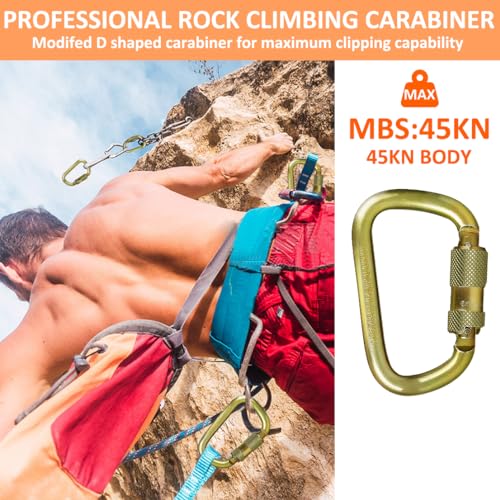 DEKABR Carabiner Heavy Duty, 45KN Twist Lock Steel Auto Locking Climbing Carabiner for Rock and Tree Climbing, Camping, Ra...