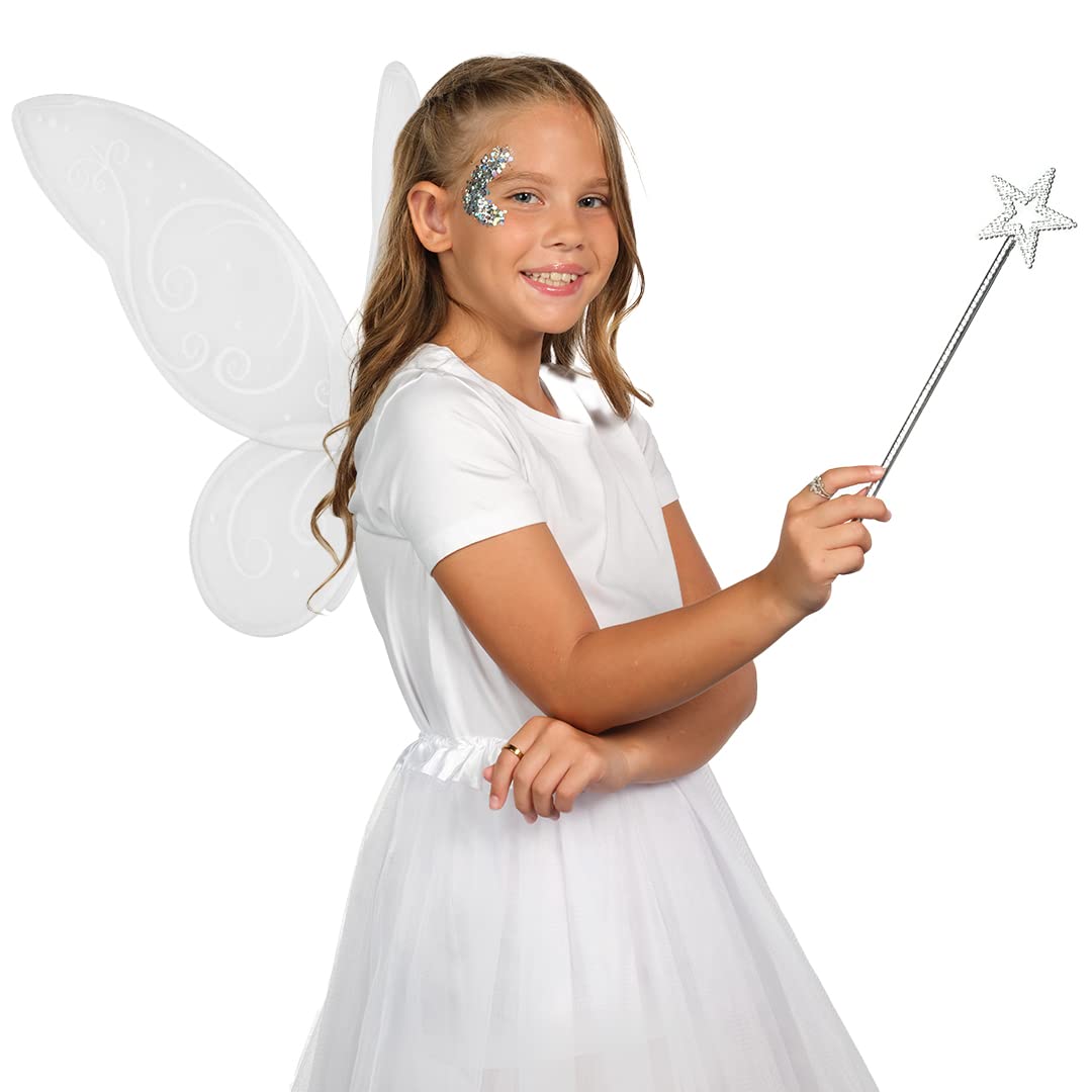 Funcredible White Fairy Wings, Fairy Wand and Glitter - Fairy Costume Accessories - Fairy Costume for Women and Girls - Fairy Accessories Cosplay