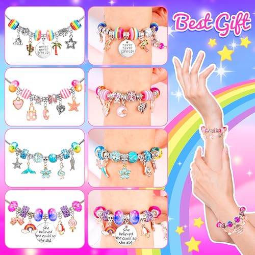 AMAZING TIME 130 Pcs Charm Bracelet Making Kit, Jewelry Toy for Girl Age 8-12 Beads Craft Set for 5 6 7 8 9 10 11 12 Year ...